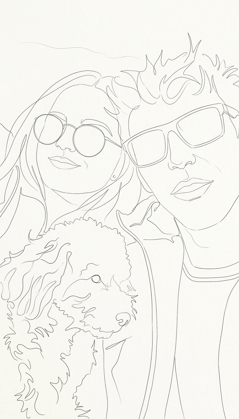 Dibuix de l'Arnau i la Mar amb el seu gos